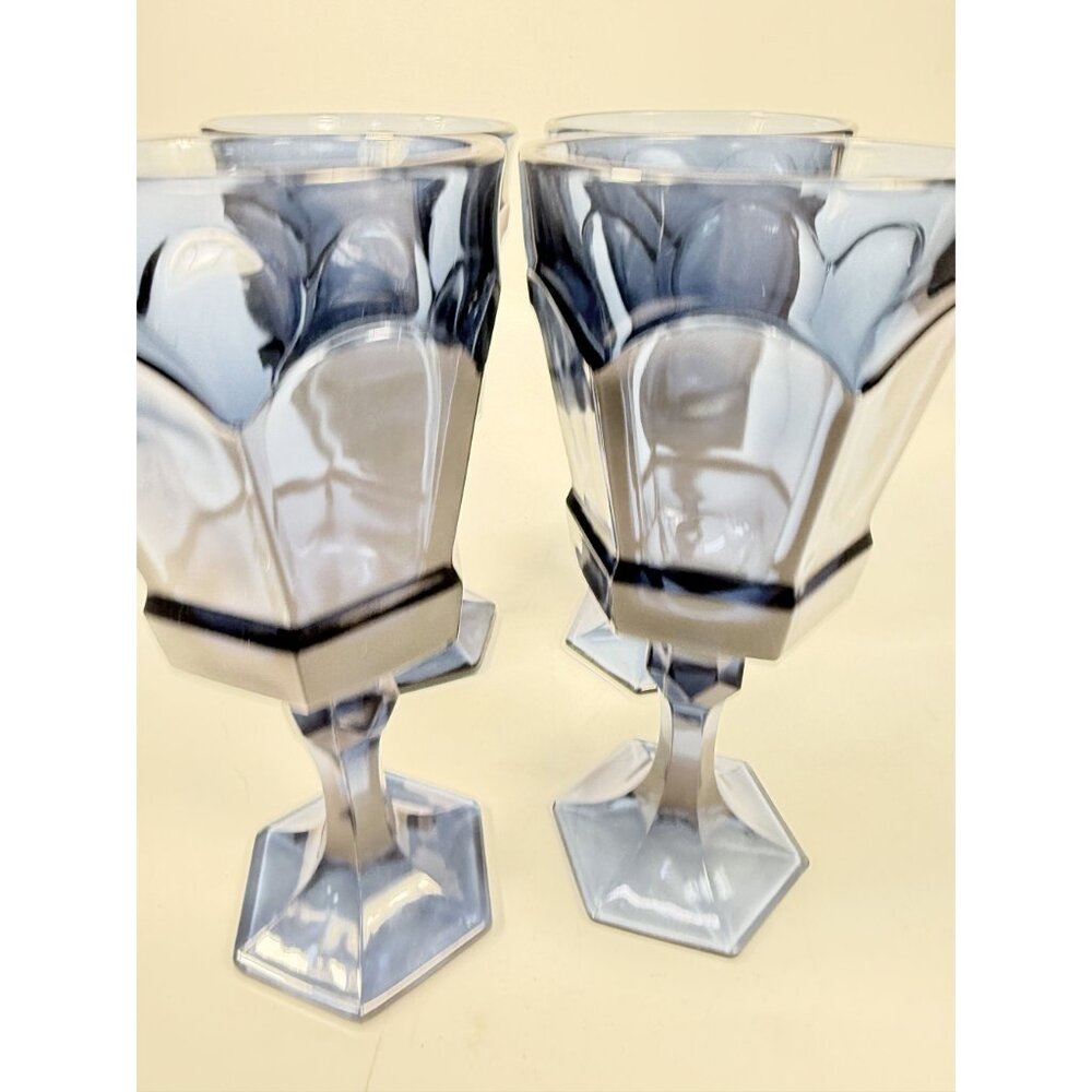 Water Glass Goblet Drinking Set 4 Stemmed Footed Vintage Fostoria Virginia Dark - Picture 9 of 14